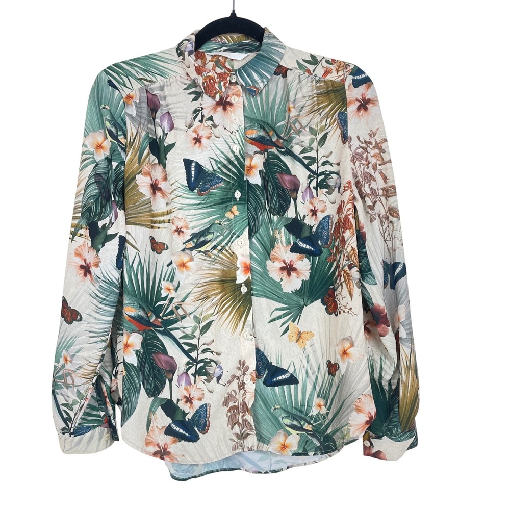 Blouse Sz 2 Butterfly Botanical Boho Artsy Long Sleeve Fairy Teacher Twee Office